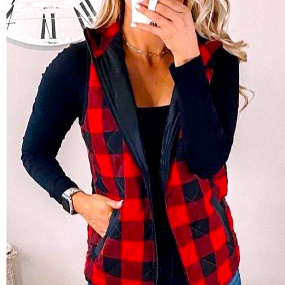 Pink Lily, “Let’s Go Falling in Love” Plaid
Red and Black Checkered Vest, M - Picture 3 of 3